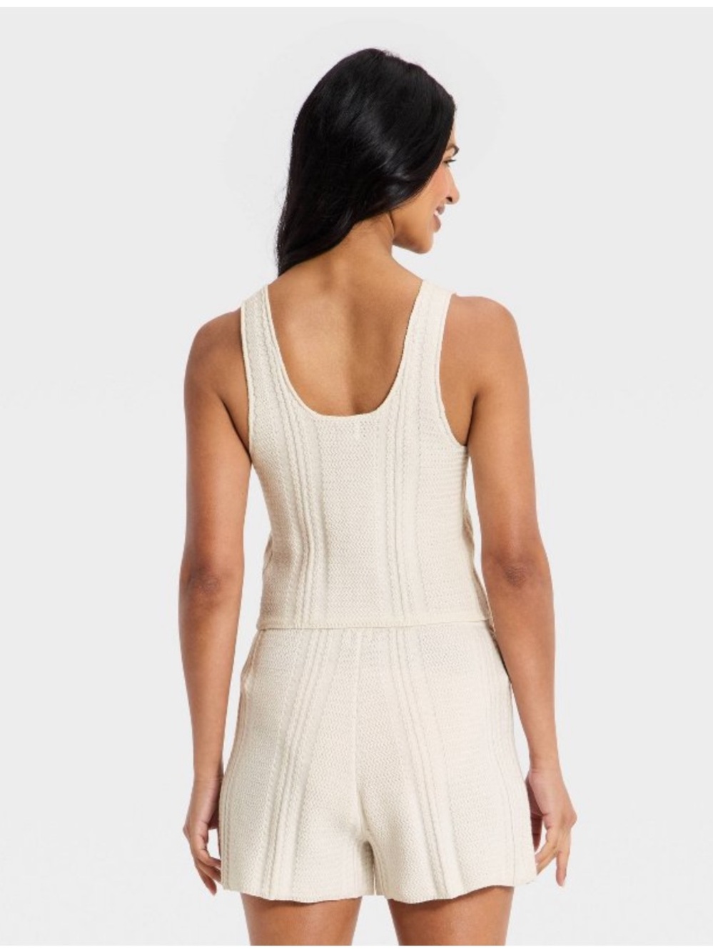 Two piece- Women's Crochet Like Sweater Tank Top & Shorts A New Day™ Cream S NWT - Picture 2 of 10